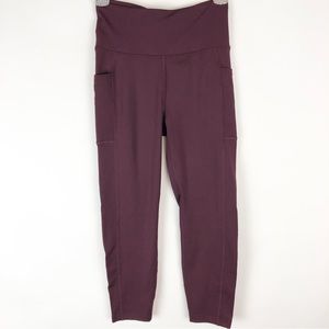 Bally Total Fitness High Waisted Burgundy Plum Cropped Leggings with Pockets